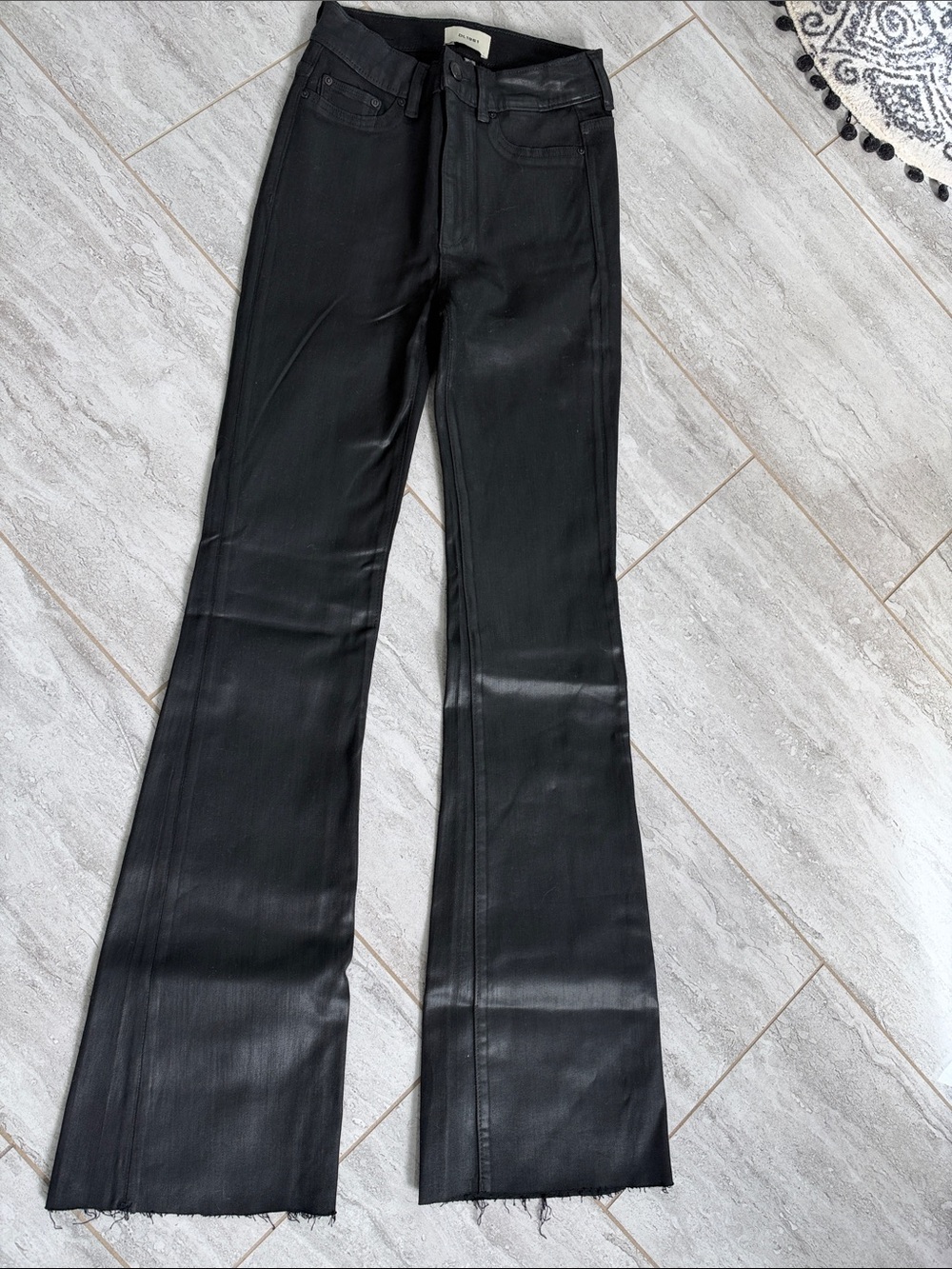 DL1961 Black Faux-Leather Flare Jeans